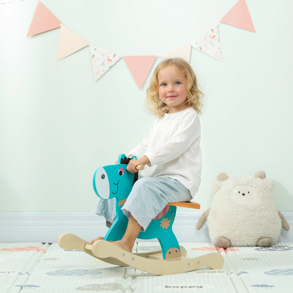 Cavallo a Dondolo Asino per Bambini Legno 59x27x43 cm Verde Scuro e Arancione