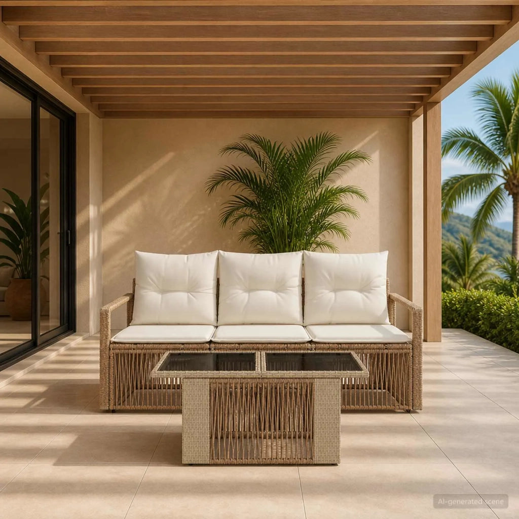 Set Divano da Giardino 4 pz Beige e Bianco Crema polyrattan 3437046