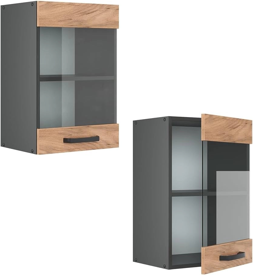 Mobile da cucina in vetro R-Line, Quercia dorata, 40 cm, per la libera combinazione all'interno di sistemi cucina modulari