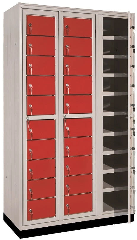 Armadio casellario porta smartphone con 30 vani colorati cm. 90x35x175h
