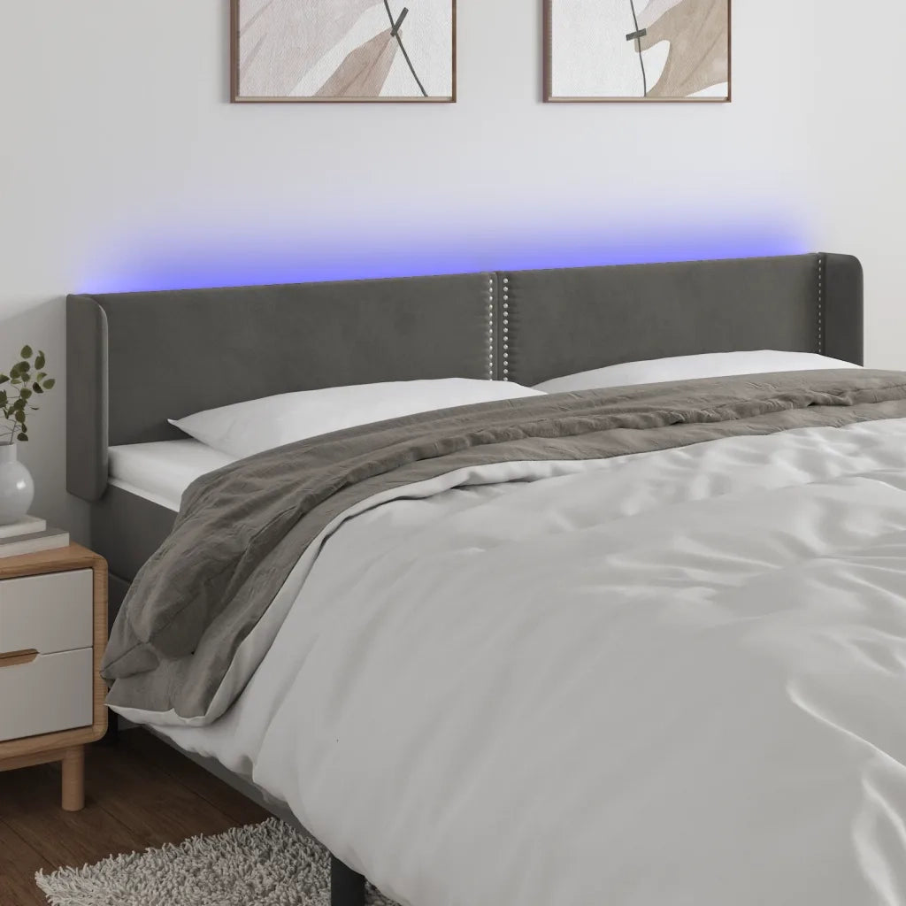 Testiera a LED-Testata con LED Grigio Scuro 183x16x78/88 cm in Velluto 119772