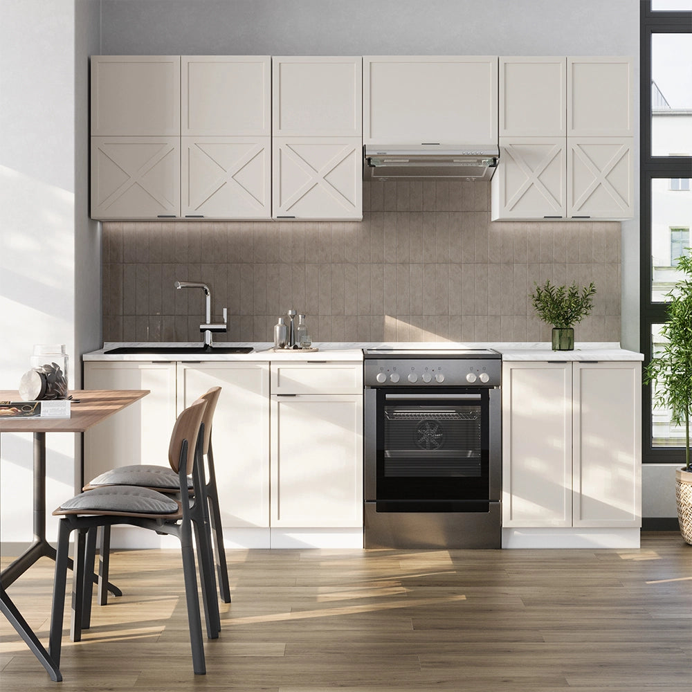 Cucina componibile Fame-Line GrigioBeige/Bianco 240 cm, PL Rovere Vicco