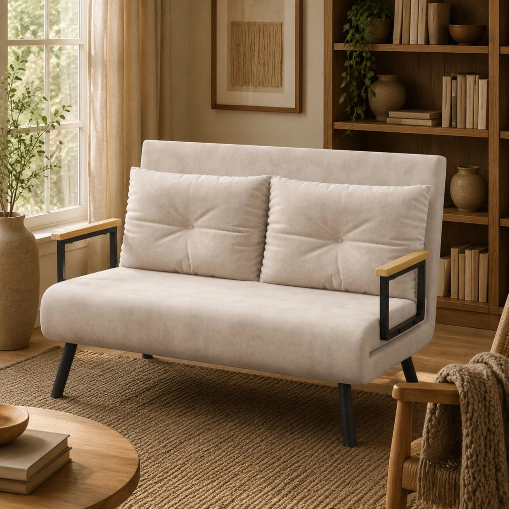 Poltrona letto pieghevole beige con schienale regolabile