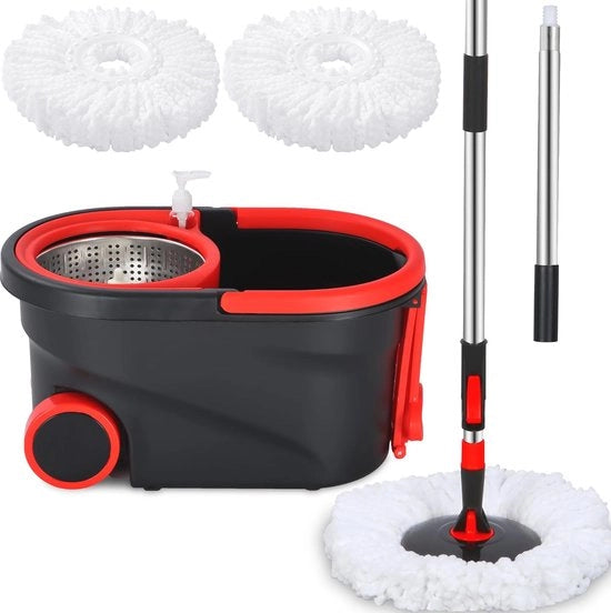 Kit di pulizia del pavimento senza mani con asta telescopica e testine a microfibra
