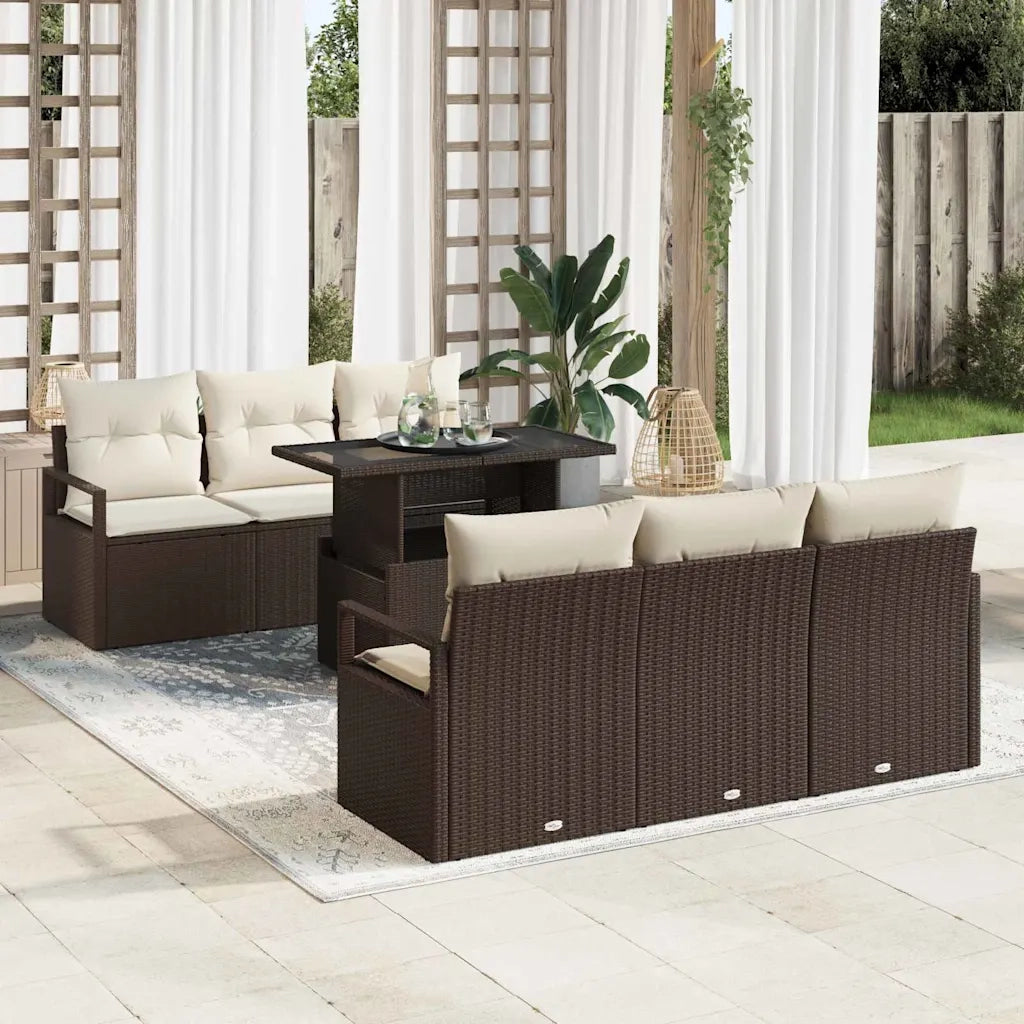 Set Divano da Giardino con cuscino 7 pcs Marrone Poly Rattan 3357481