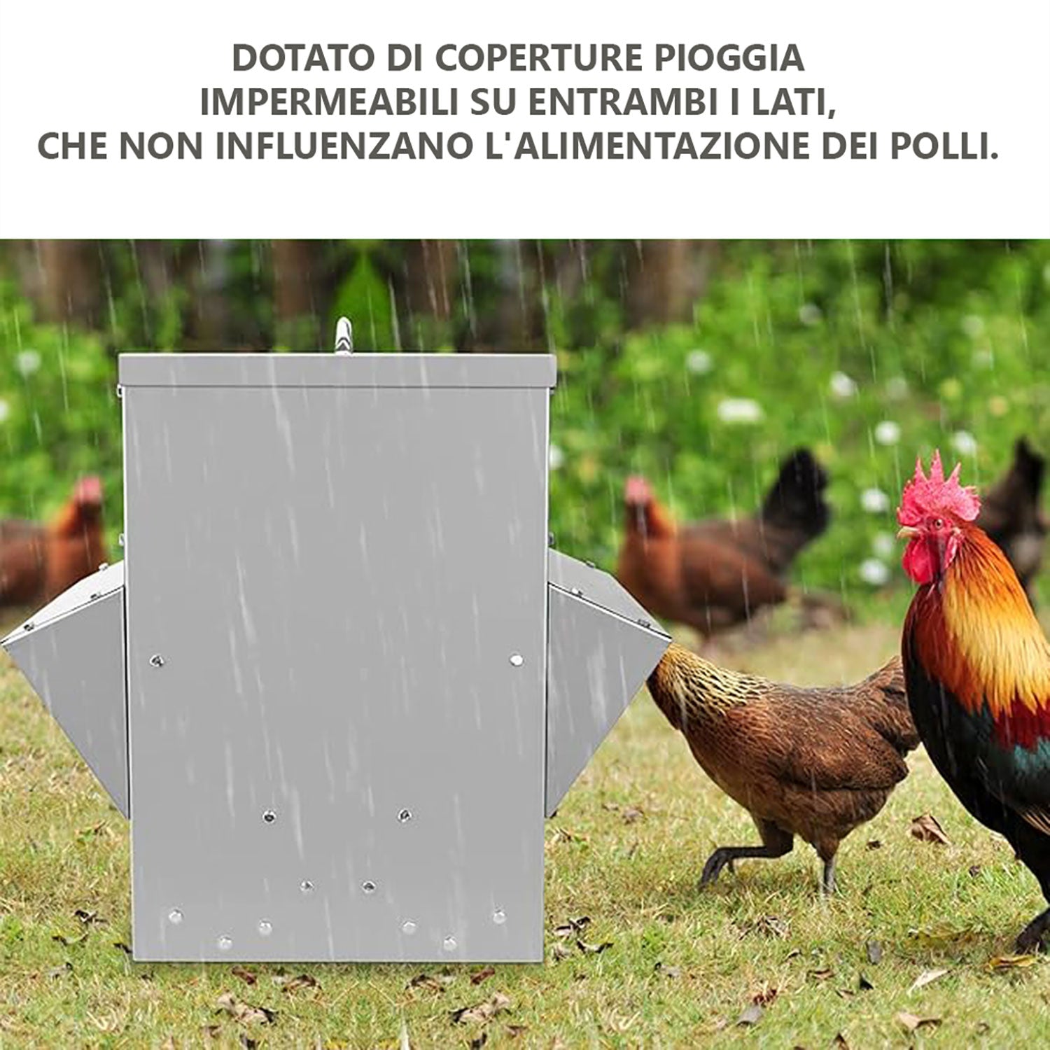 Mangiatoia per Galline 41x45x46 cm 2 Lati Capienza 30kg in Acciaio Zincato