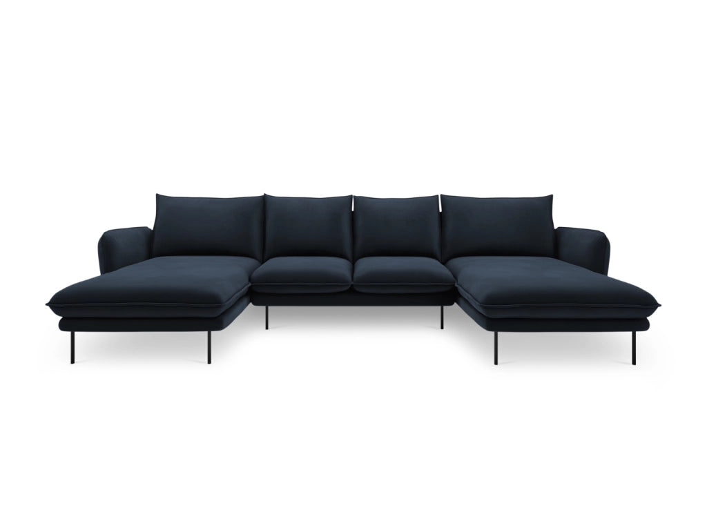 Cosmopolitan Design - Divano panoramico "Vienna" 6 posti in velluto blu scuro 