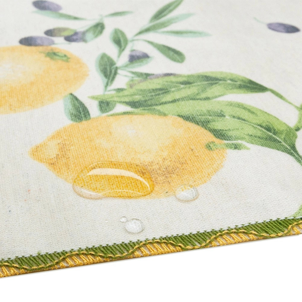 Tovaglia Cucina Antimacchia Bordata Cotone Plastificato Lavabile Design Rustico Limoni - 135x135 Cm