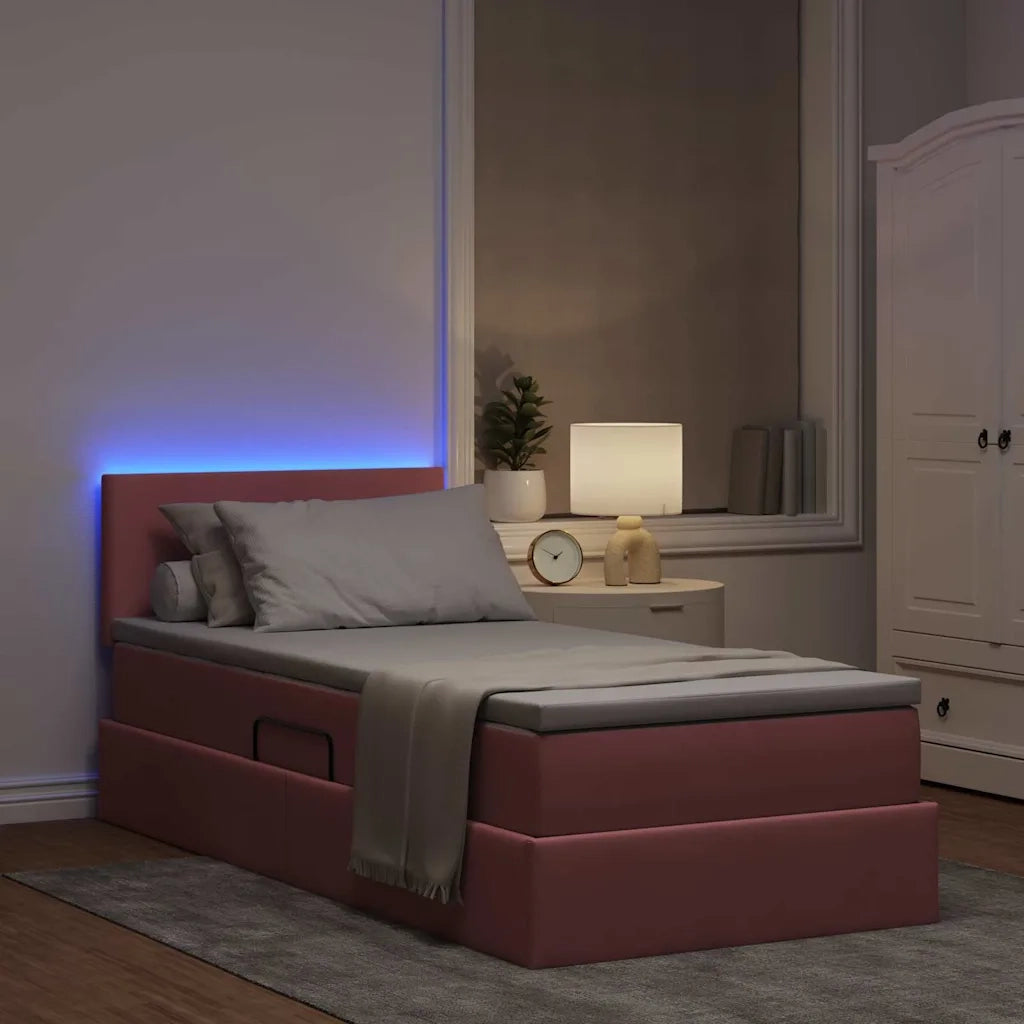 Letto con contenitore e LED con led Rosa 90 x 190 cm Velluto