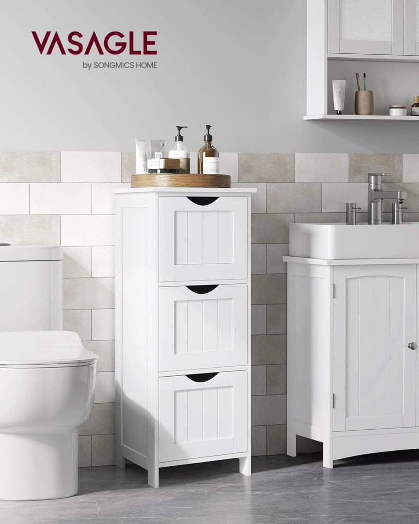 VASAGLE Armadietto bagno 3 cassetti 30x32x81 cm bagno soggiorno sala sala da pranzo cucina moderno bianco opaco BBC50WT