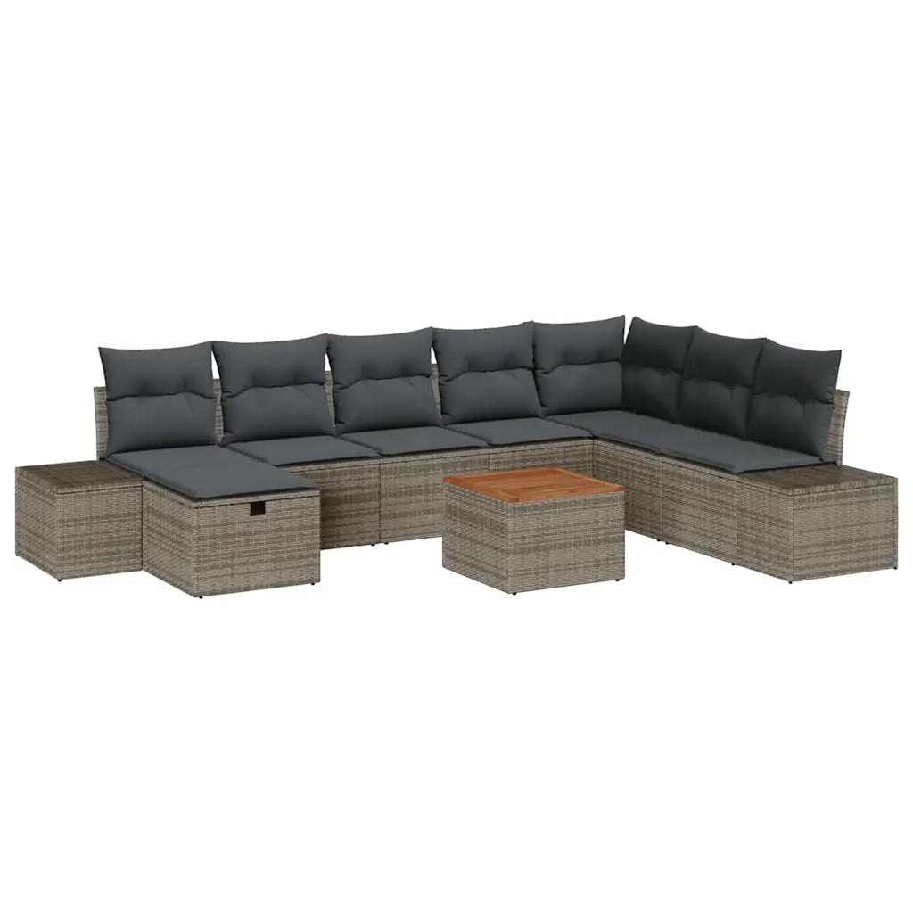 Set Divano da Giardino con cuscino 9 pcs Grigio Poly Rattan