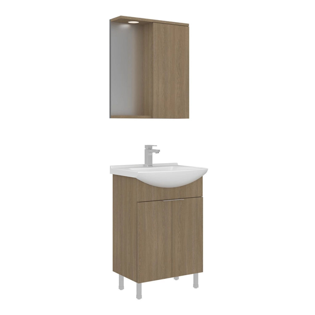 Set mobile lavabo con specchio (2 pezzi) "Purus 55" - 55 x 50 x 83 cm - Rovere