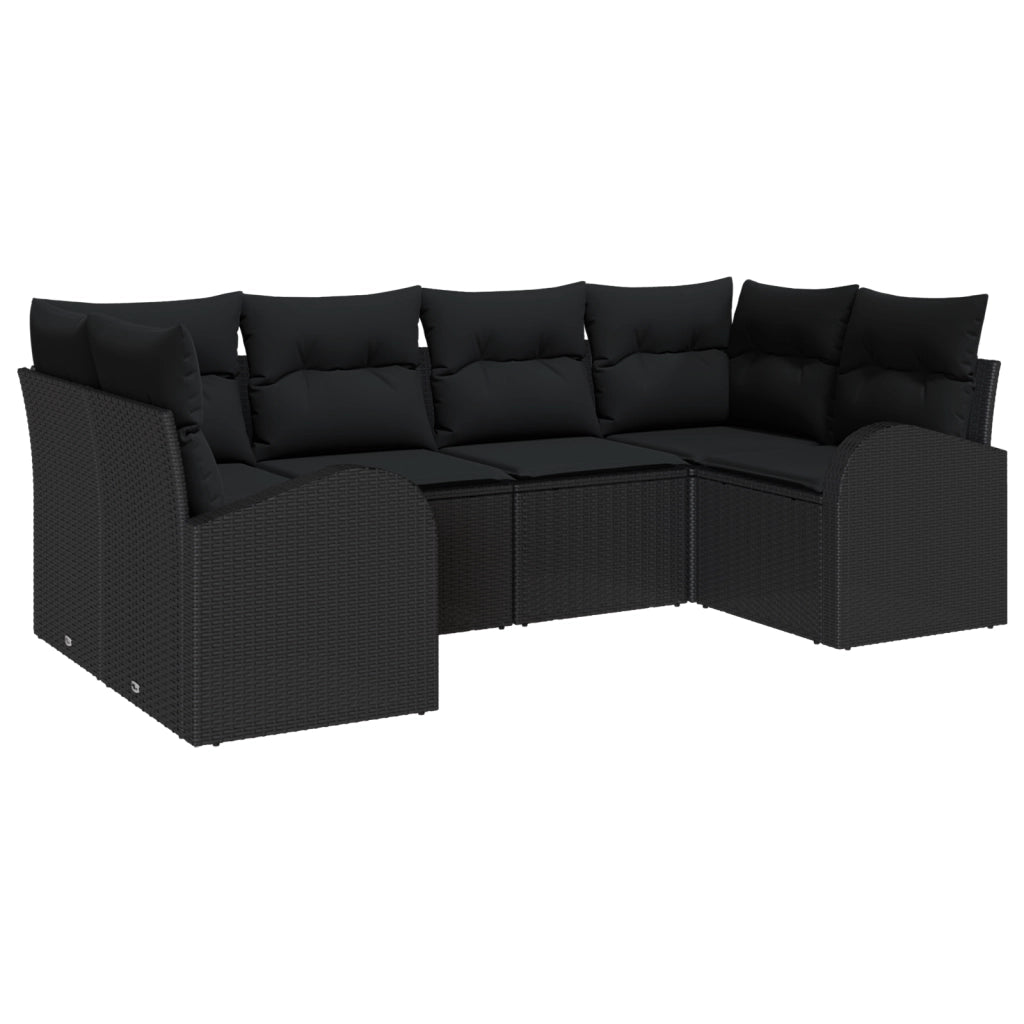 Set Divano Giardino 6 Pezzi con Cuscini Nero Polyrattan