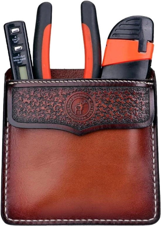 Organizzatore di multitool da tasca in pelle per uomo con fodero per penna e coltello