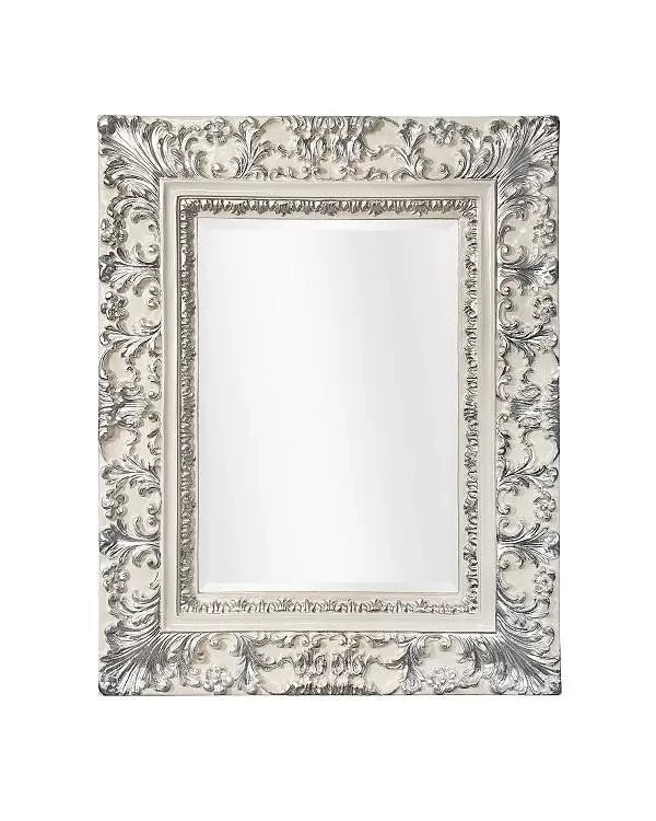 Mobili2g - specchiera laccato avorio con particolari-foglia argento brillante- misure: l.84 x h.104 x p.7