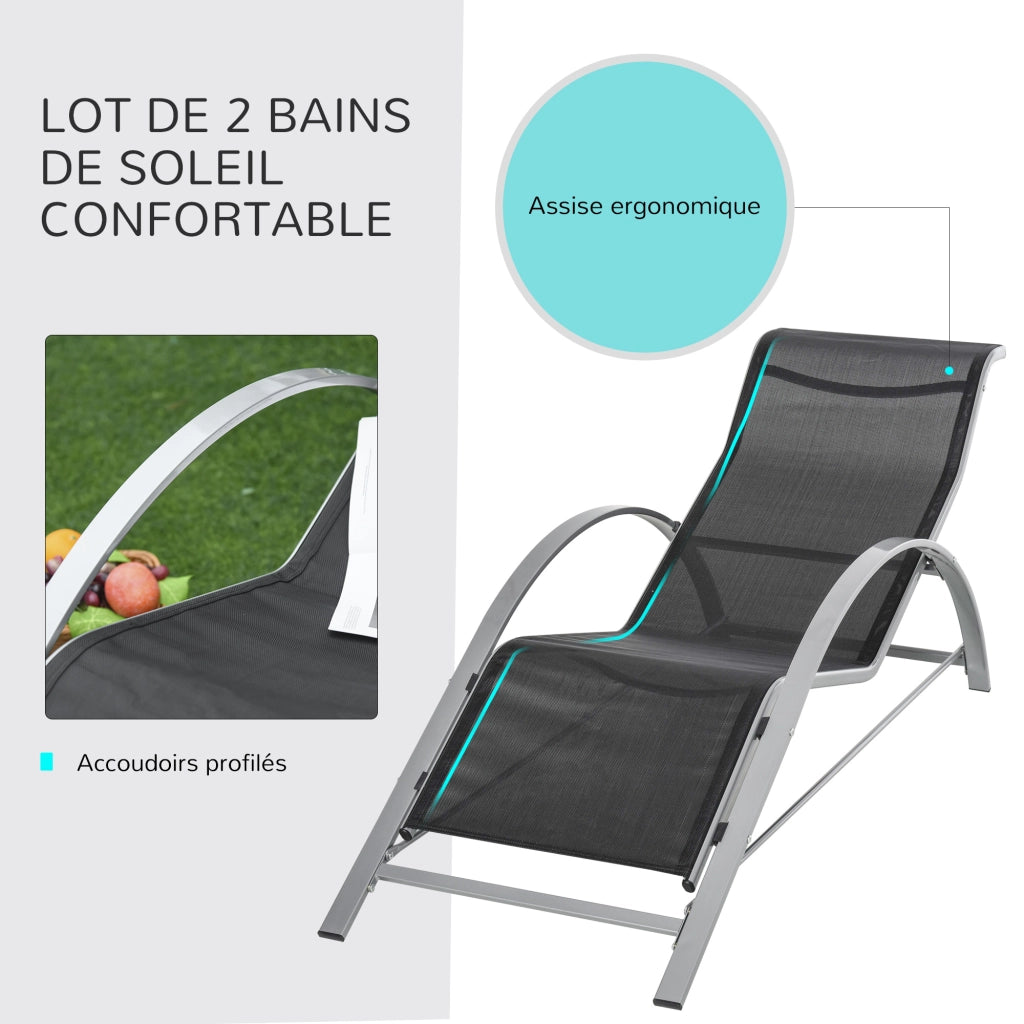 Set 2 lettini prendisole con tavolino ¨C Xylo ¨C vetro temperato textilene grigio antracite
