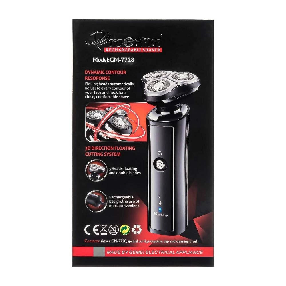 Trade Shop - Rasoio Elettrico Gm7728 A Batteria 3 Testine Professionale Barba Capelli Cordless -