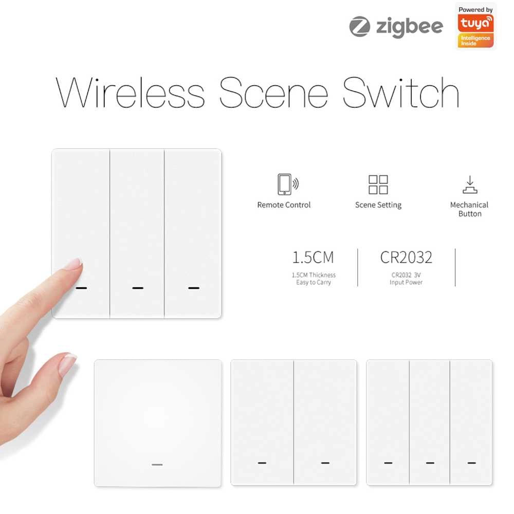 Telecomando Interruttore Protocollo ZigBee 3.0, 3 Tasti, TUYA, Smart Life 3V Con Pile CR2032, Bianco