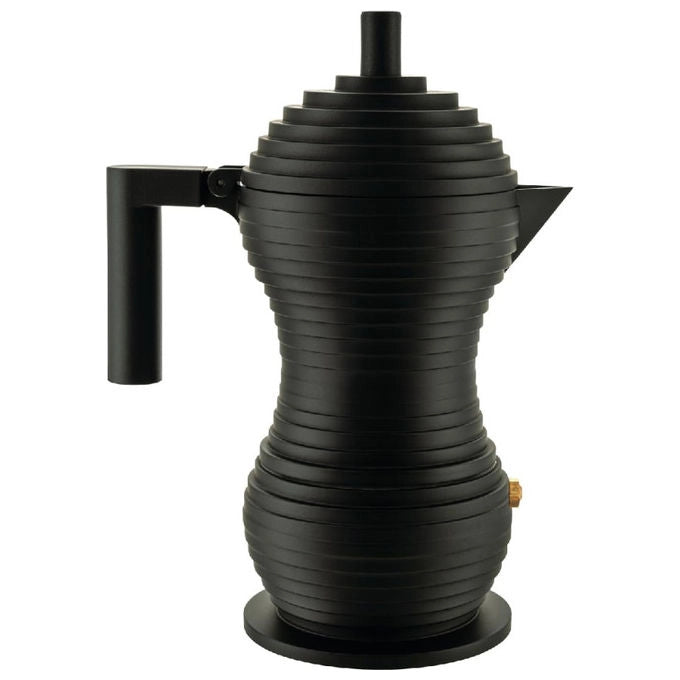 Alessi Pulcina caffettiera moka espresso, design Michele De Lucchi, alluminio, 3 tazze, nera