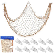 Decorazione per Parete - Rete da Parete 1,5 x 2 m - Corda di Canapa - 10 Chiavi Translucide - Resistente e Duraturo - Tema Nautico - Rete Decorativa