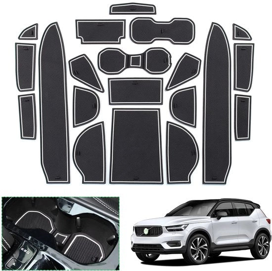 Set di protezione contro scivolate e contenitore per bicchieri per Volvo XC40 / C40 Recharge 2018-2024 comprensivo di console centrale, cassetto portaoggetti, tappeti portaoggetti (bianco)