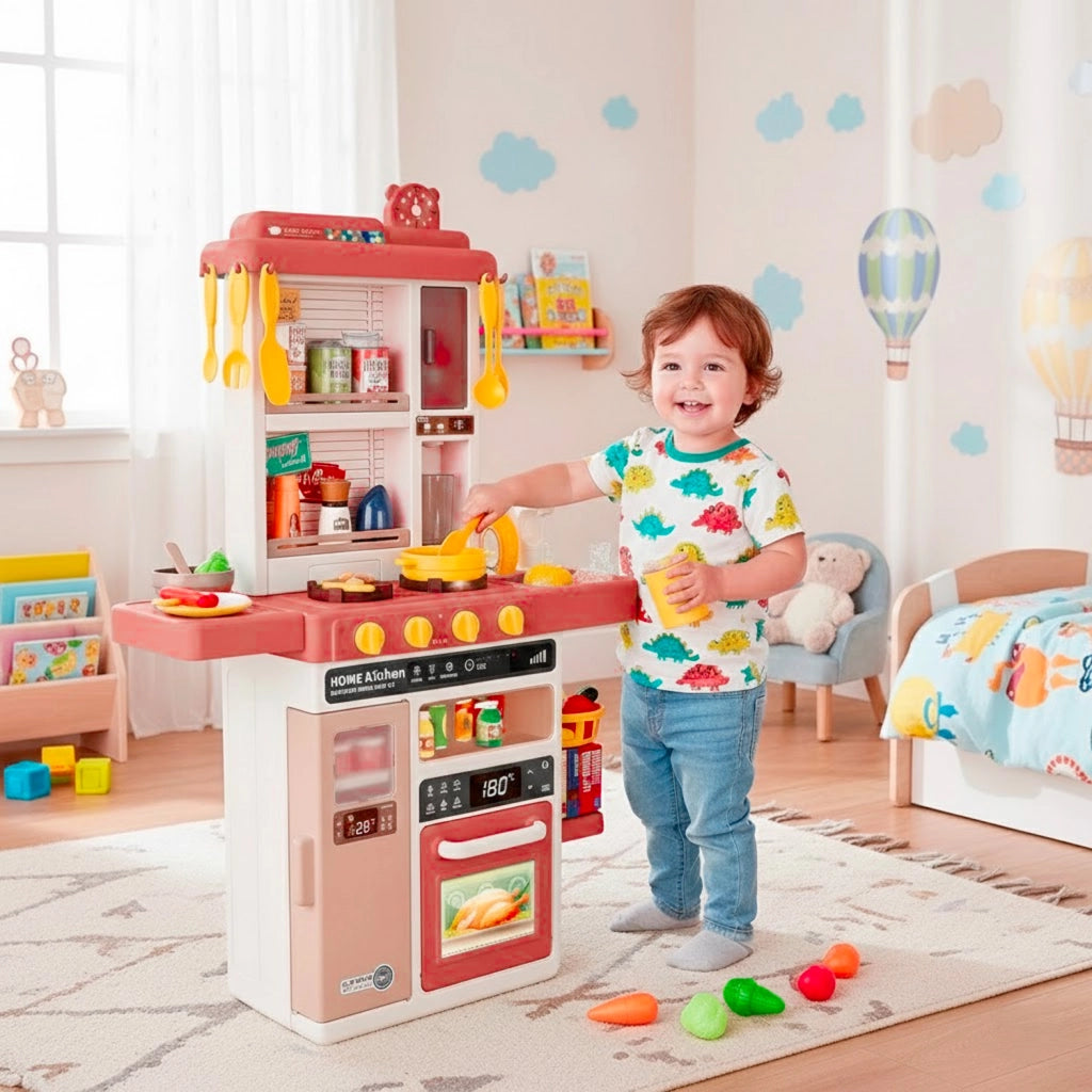 Cucina Giocattolo Bambini Completa Con Luci E Suoni Realistici Rubinetto Con Riciclo Acqua Forno E Fornelli Apribili 50 Accessori Inclusi Gioco Educativo 3–8 Anni Rossa