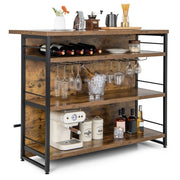 Isola cucina stile industriale con 3 ripiani aperti portabottiglie e porta calici, Mobile bar con poggiapiedi Marrone-Tavoli da pranzo