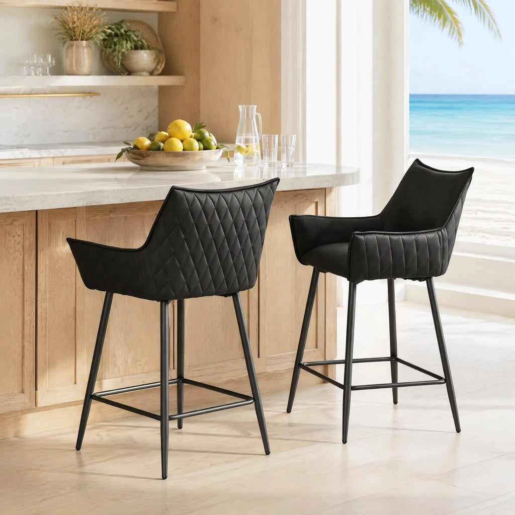 SGABELLO BAR Vintage in PU e Metallo 51x49x90 cm Antracite Set da 2 pezzi