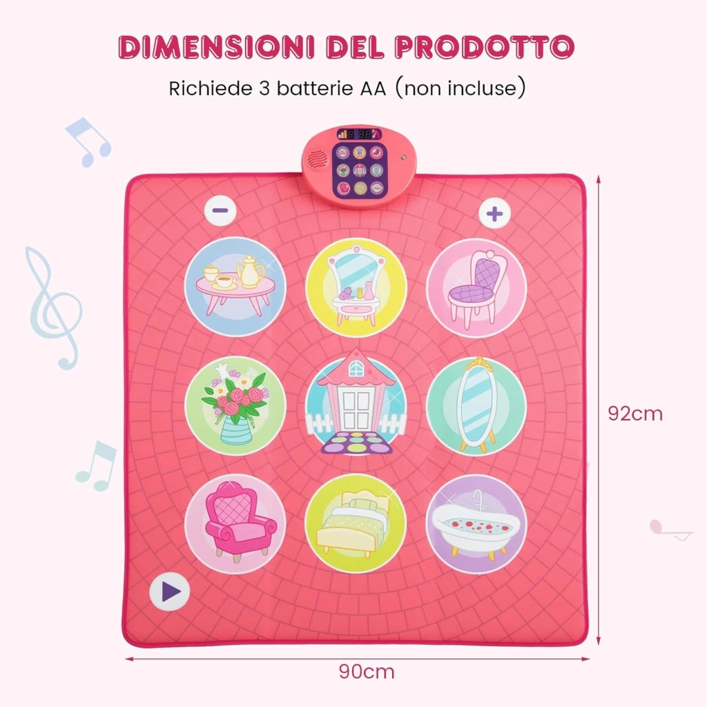 Tappeto da Ballo per Bambini, Gioco con 5 Livelli, 9 Suoni di Tastiera e 9 Canzoni Demo, Display del Punteggio e Volume Regolabile, Regalo Interattivo per Bambini 3+ Anni