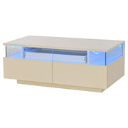 Tavolino da caffè con 2 cassetti e LED - per soggiorno - 90×45×35.5 cm - bianco
