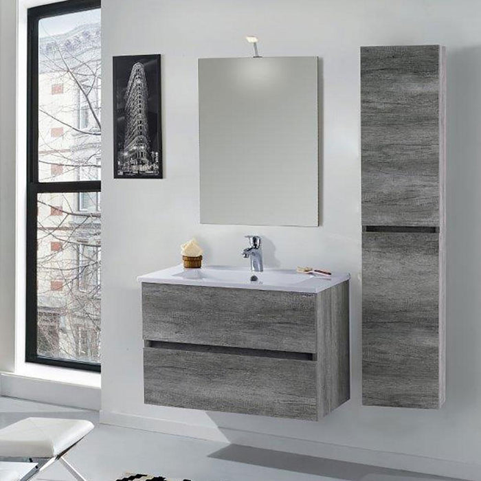 Mobile da Bagno Sospeso con Colonna Mazzoni Maiorca Light Grigio Cemento P18x70 cm