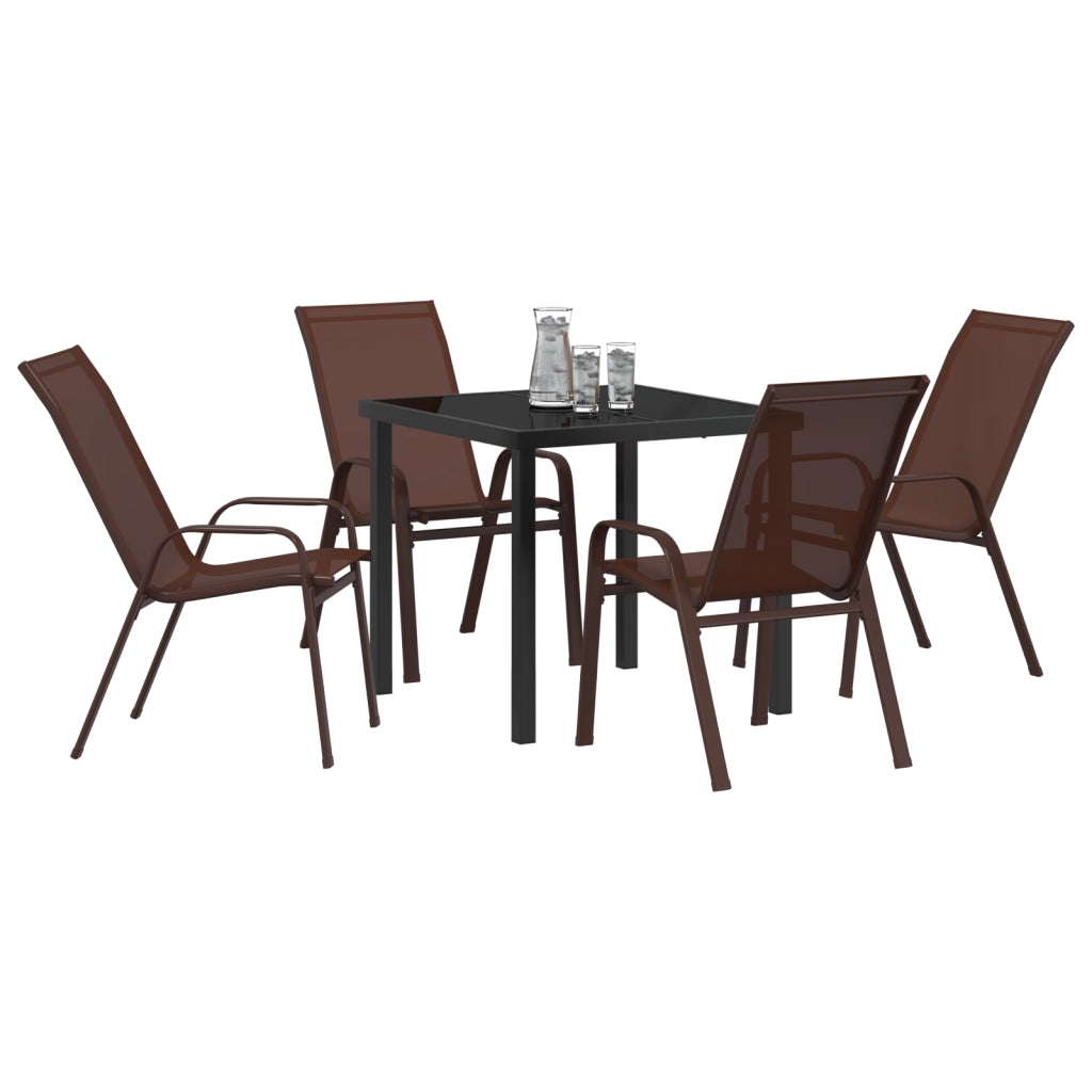 Set da Pranzo Giardino  5 Pezzi in Textilene Marrone e Acciaio