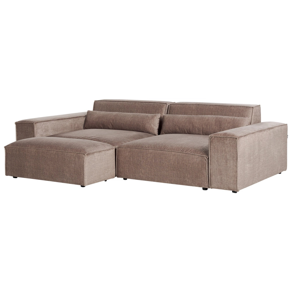 Divano modulare a 2 posti con ottomana Divano componibile in tessuto marrone con gambe nere Soggiorno moderno
