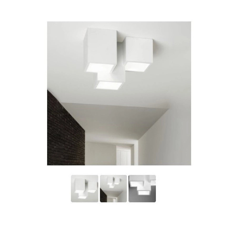 Trade Shop - Lampadario Plafoniera Lampada A Soffitto 3 Cubi Gesso Portalampada Gu10 Gs-c06-3 -
