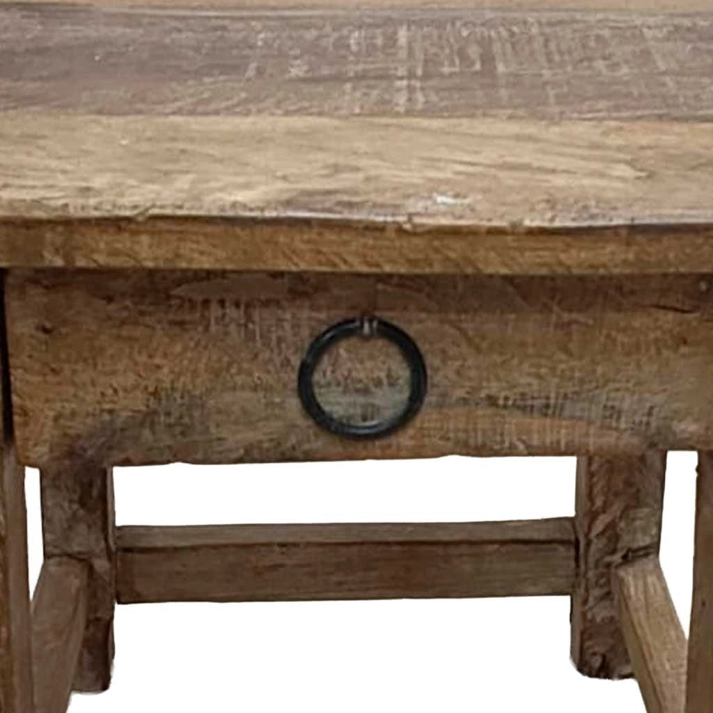 Sgabello con cassetto in legno con finitura artigianale marrone 25x25x29 h cm
