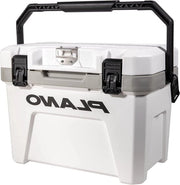 Cooler da 21 Quart con contenitore per acqua, isolamento termico e design a due colori bianco e nero, adatto per campeggio, pesca e riparazione di veicoli.