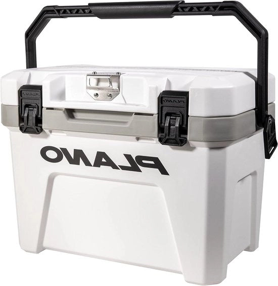 Cooler da 21 Quart con contenitore per acqua, isolamento termico e design a due colori bianco e nero, adatto per campeggio, pesca e riparazione di veicoli.