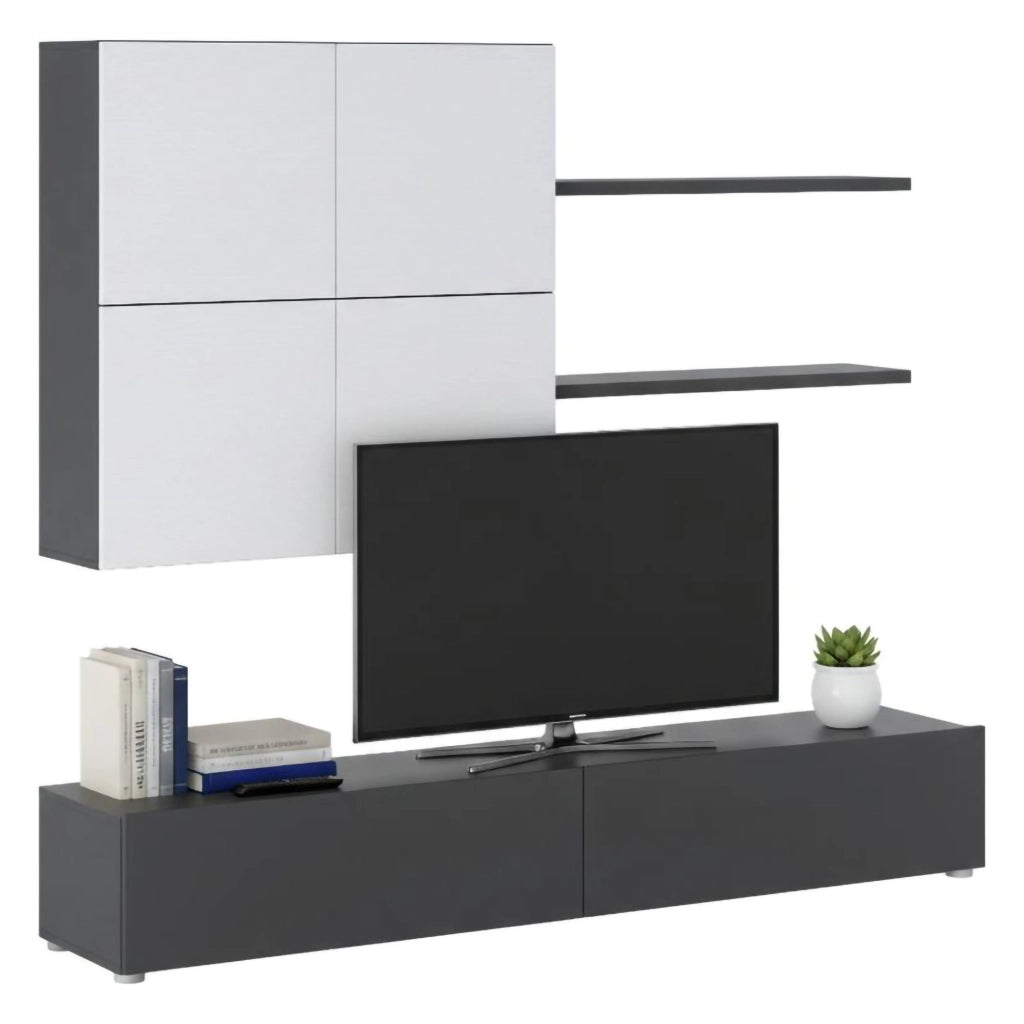 Mobile Soggiorno Bagnaria, Parete Attrezzata Modulabile, Nero Antracite