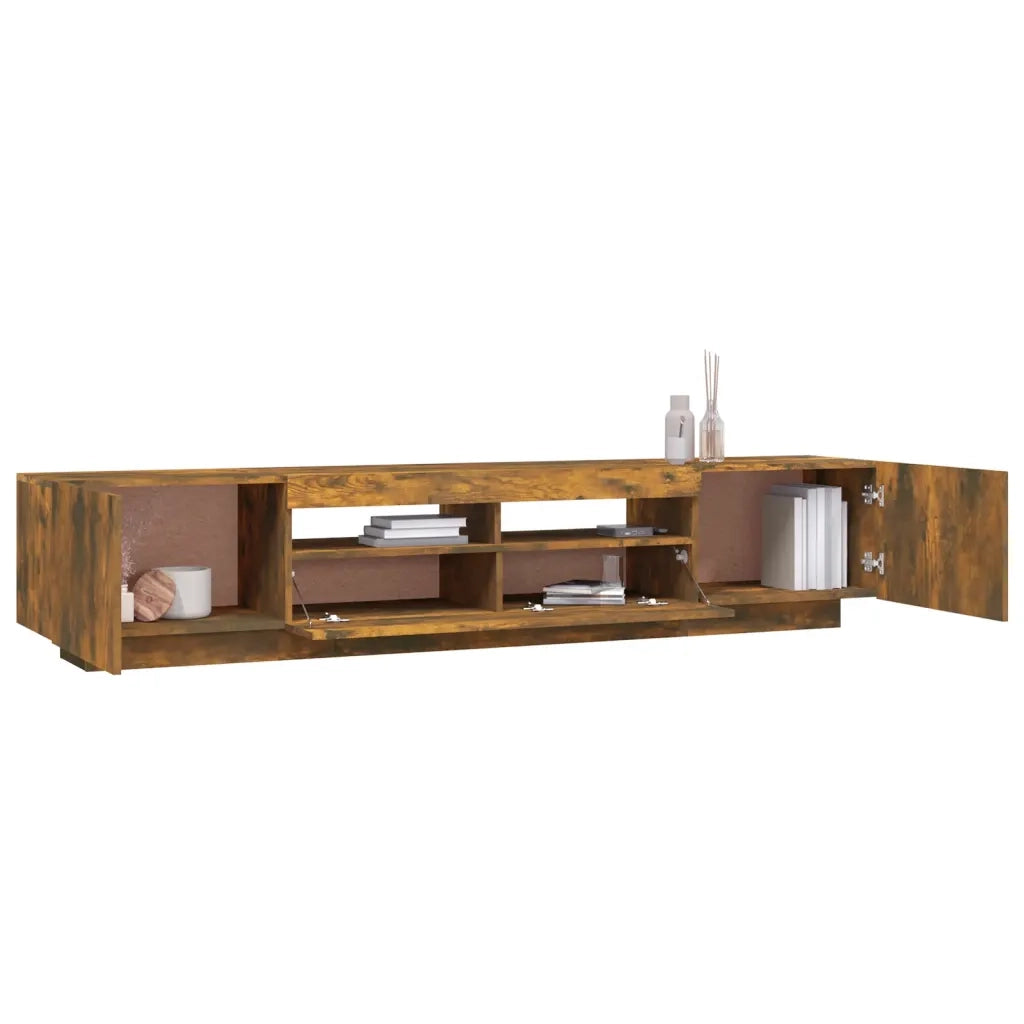 Set Mobili TV 2pz con Luci LED Rovere Fumo in Legno Multistrato 3120170