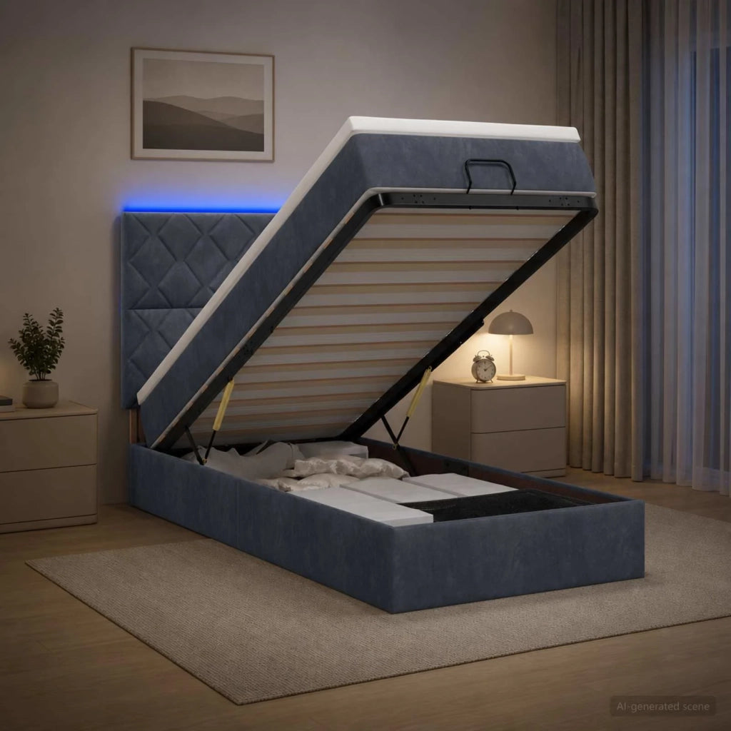 Letto Ottomano con Materasso e LED Grigio Scuro 100 x 200 cm 3458356