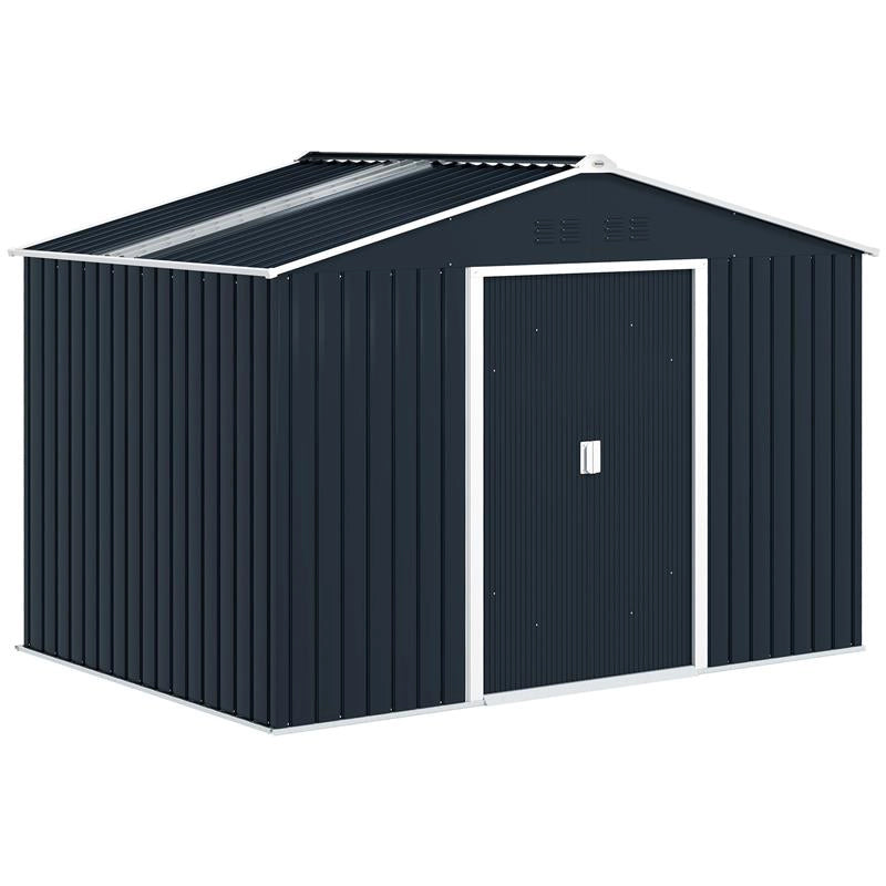 CASETTA PORTA ATTREZZI IN ACCIAIO CON TETTO INCLINATO E 2 PORTE SCORREVOLI 277X195X192 CM GRIGIO SCURO