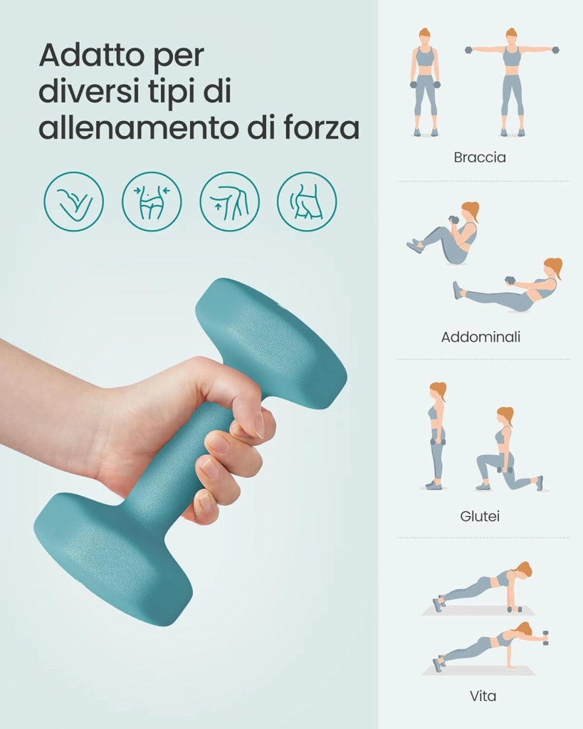 SONGMICS Set manubrio, 3 paia, 2 x 1 kg, 2 x 2 kg, 2 x 3 kg, supporto portaoggetti, palestra, sollevamento pesi, rivestimento in neoprene antiscivolo
