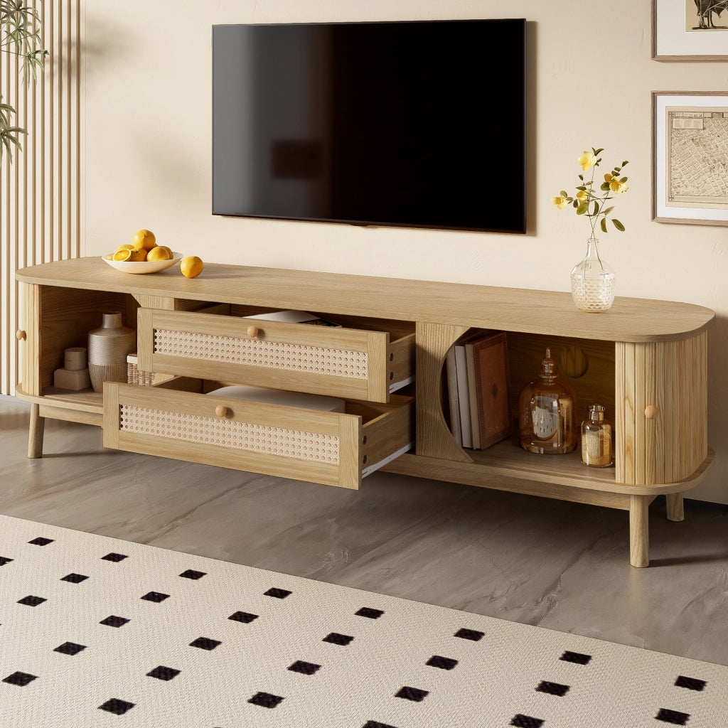 Mobile TV con 2 Ante Scorrevoli e 2 Cassetti in Rattan; Stile Naturale; 170??39;5??46 cm; in MDF; Naturale