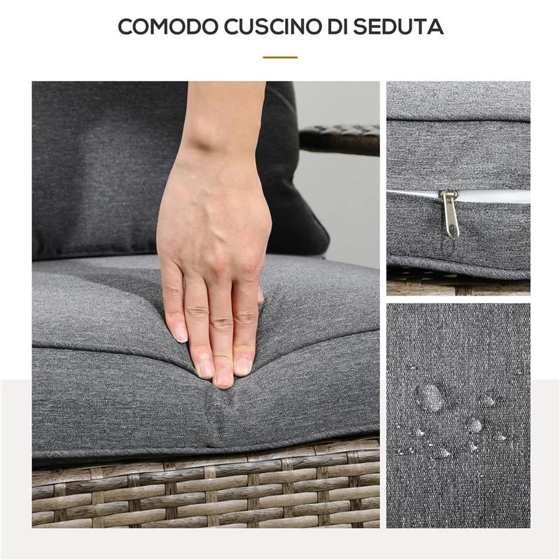 SEDIA DA GIARDINO ADIRONRACK CON BRACCIOLI, IN RATTAN E ACCIAIO, 64X80X90 CM, MARRONE E GRIGIO