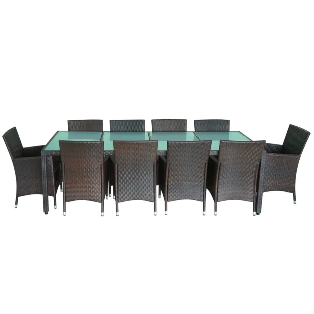 Set da Pranzo da Giardino 11 pz e Cuscini in Polyrattan Marrone 42569