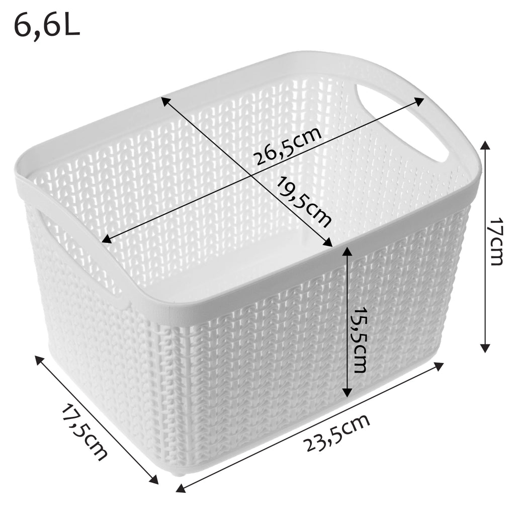 Contenitore portaoggetti KADAX da 6,6 litri, cestino organizer in plastica bianca