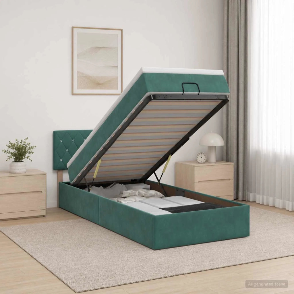Letto Ottomano con Materasso e LED Verde Scuro 100 x 200 cm 3457050