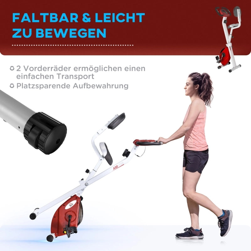Cyclette con resistenza magnetica, 8 livelli, altezza regolabile, display LCD, rosso + bianco