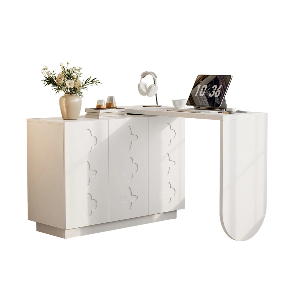 Scrivania 110x40x75 cm girevole e pieghevole; con contenitori; MDF bianco