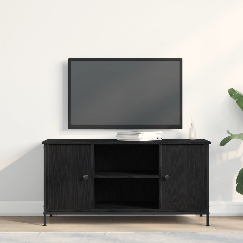 Mobile TV  Nero Rovere 100x40x50 cm In Legno Ingegnerizzato e Acciaio